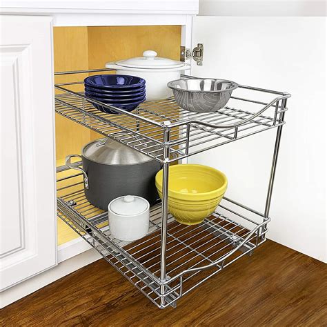 two tier stainless steel cabinet pull out shelves|2 tier kitchen drawer organizer.